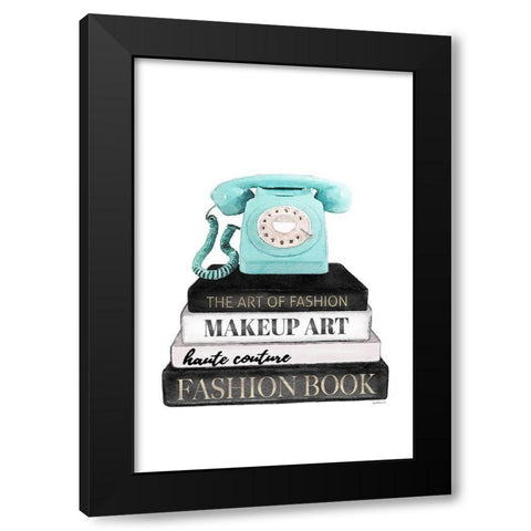 Telephone Bookstack Black Modern Wood Framed Art Print with Double Matting by Amanda Greenwood