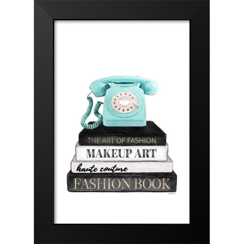 Telephone Bookstack Black Modern Wood Framed Art Print by Amanda Greenwood