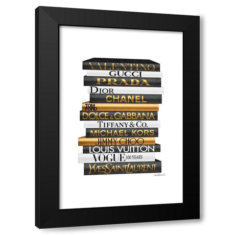Tall Golden Bookstack Black Modern Wood Framed Art Print with Double Matting by Amanda Greenwood