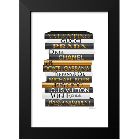 Tall Golden Bookstack Black Modern Wood Framed Art Print by Amanda Greenwood