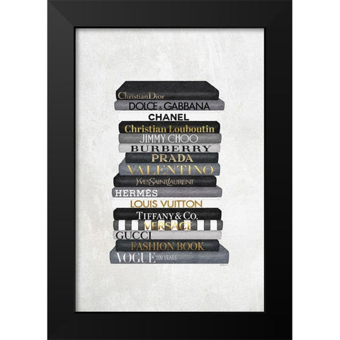 Black and White Bookstack Black Modern Wood Framed Art Print by Amanda Greenwood