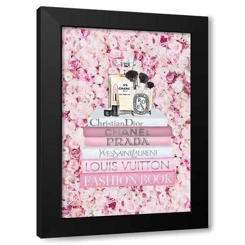Bookstack Peony Pink Black Modern Wood Framed Art Print with Double Matting by Amanda Greenwood