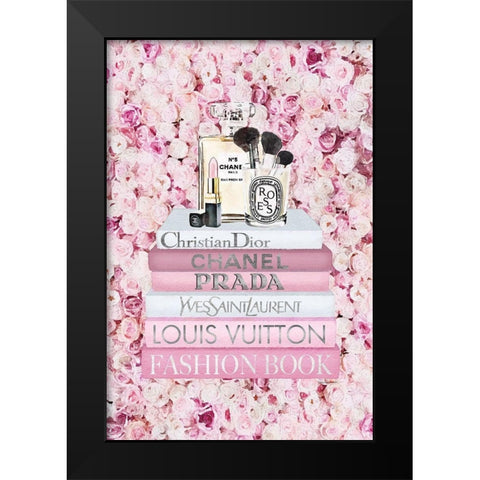 Bookstack Peony Pink Black Modern Wood Framed Art Print by Amanda Greenwood