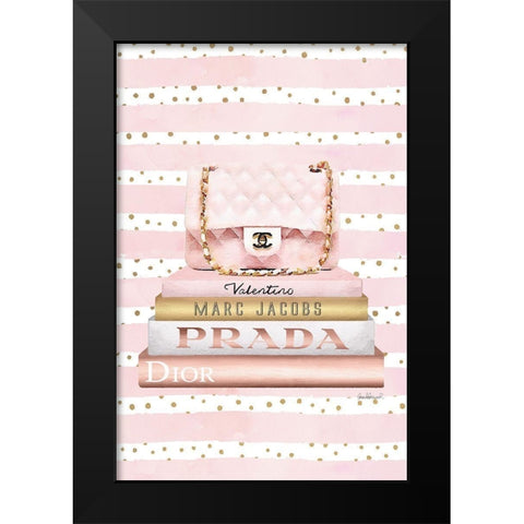 Bookstack PInk Bag II Black Modern Wood Framed Art Print by Amanda Greenwood