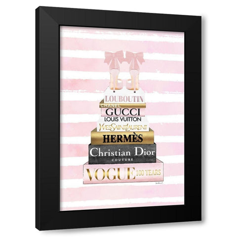 Bookstack Pink shoes II Black Modern Wood Framed Art Print with Double Matting by Amanda Greenwood