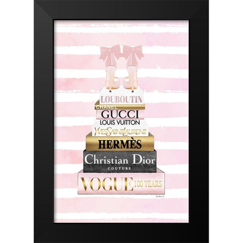 Bookstack Pink shoes II Black Modern Wood Framed Art Print by Amanda Greenwood