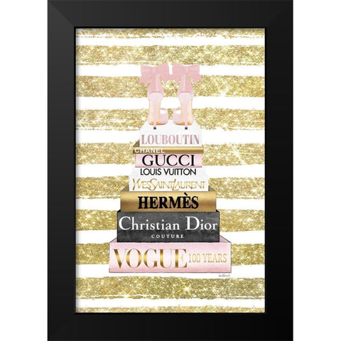 Bookstack Pink Shoes III Black Modern Wood Framed Art Print by Amanda Greenwood