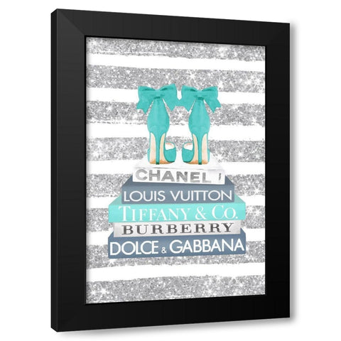 Bookstack Teal Heel Black Modern Wood Framed Art Print by Amanda Greenwood