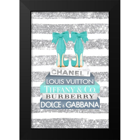 Bookstack Teal Heel Black Modern Wood Framed Art Print by Amanda Greenwood