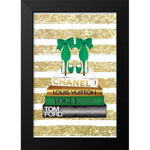 Bookstack Green Heel Black Modern Wood Framed Art Print by Amanda Greenwood