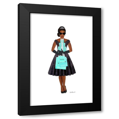 Teal shopping girl Black Modern Wood Framed Art Print by Amanda Greenwood
