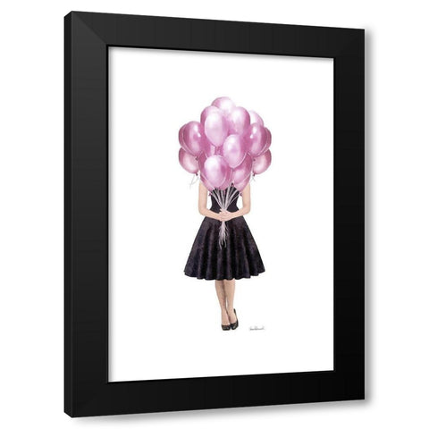 Pink Balloon Girl Black Modern Wood Framed Art Print by Amanda Greenwood