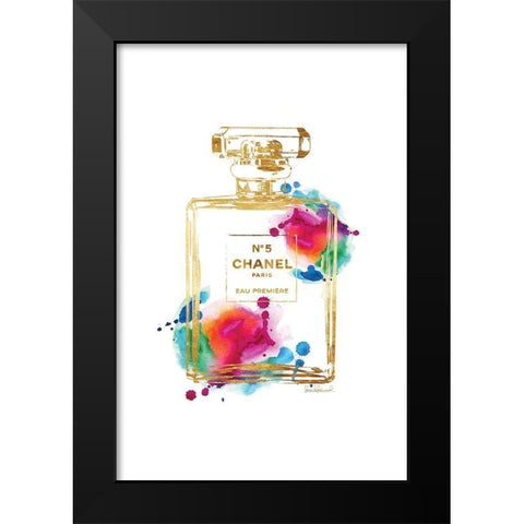 Golden Splash Perfume Black Modern Wood Framed Art Print by Amanda Greenwood