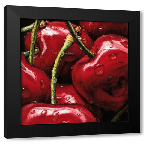 Cherries Black Modern Wood Framed Art Print with Double Matting by AlmaCh