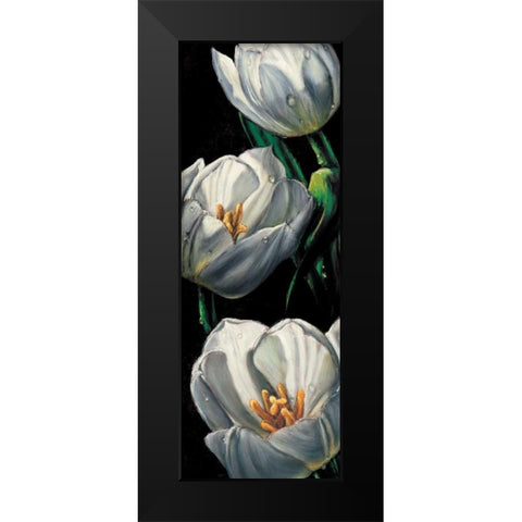 Dewdrop Tulips Black Modern Wood Framed Art Print by AlmaCh