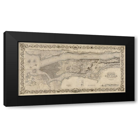 City and Country of New York Black Modern Wood Framed Art Print with Double Matting by Stiles, S.