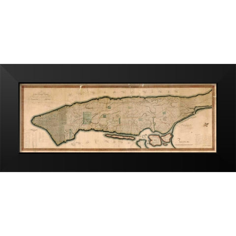 New York and the Island of Man Black Modern Wood Framed Art Print by Maverick, P.