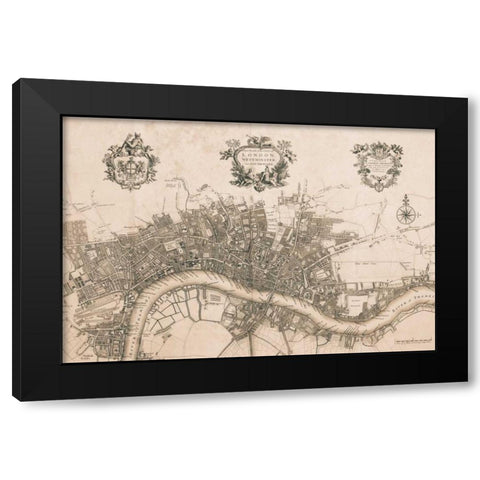 Plan of the City of London 172 Black Modern Wood Framed Art Print by Stow, John
