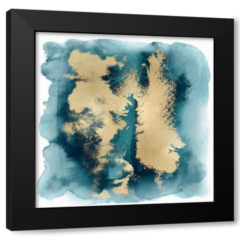 Teal Mist with Gold II Black Modern Wood Framed Art Print with Double Matting by Riley, Bella