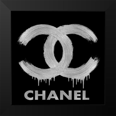 Fashion Logo Silver on Black Black Modern Wood Framed Art Print by Blake, Madeline