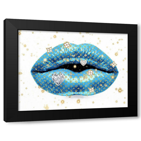 Luxury Lips Blue Black Modern Wood Framed Art Print with Double Matting by Blake, Madeline