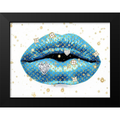 Luxury Lips Blue Black Modern Wood Framed Art Print by Blake, Madeline
