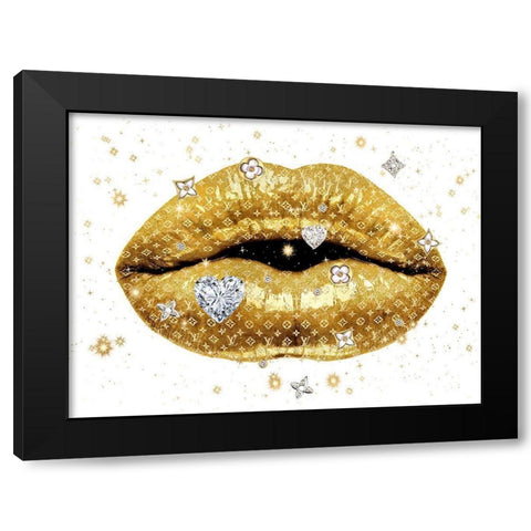 Luxury Lips Gold Black Modern Wood Framed Art Print by Blake, Madeline