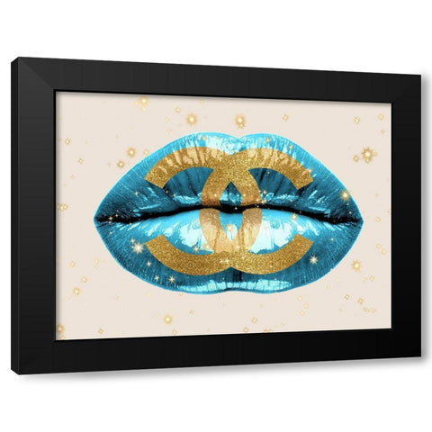 Fashion Lips Blue I Black Modern Wood Framed Art Print by Blake, Madeline