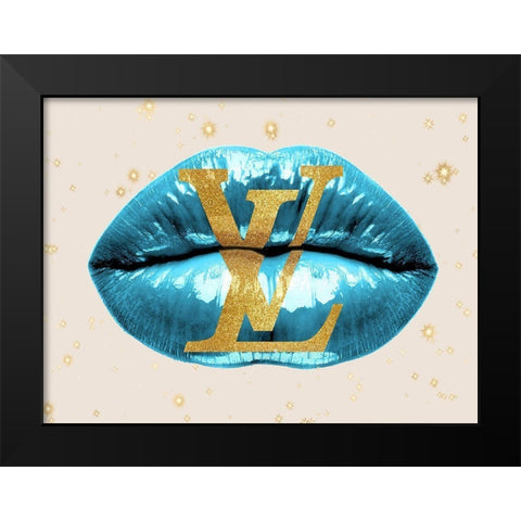 Fashion Lips Blue II Black Modern Wood Framed Art Print by Blake, Madeline