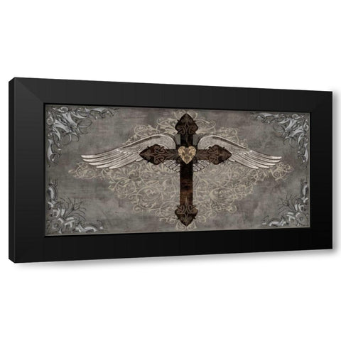 Cross with Wings Black Modern Wood Framed Art Print with Double Matting by Glover, Brandon