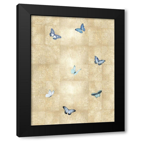 Butterflies Blue on Gold II Black Modern Wood Framed Art Print with Double Matting by Blake, Madeline