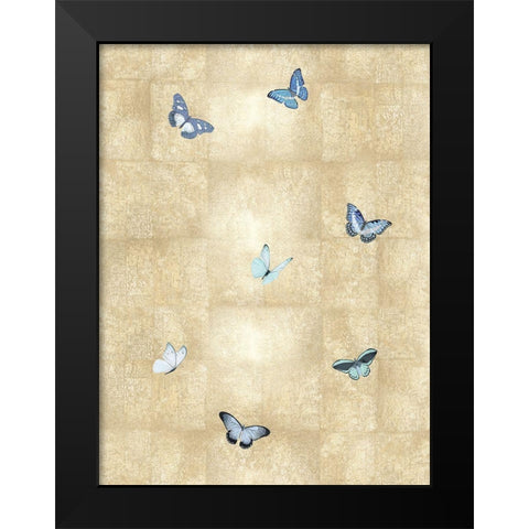 Butterflies Blue on Gold II Black Modern Wood Framed Art Print by Blake, Madeline