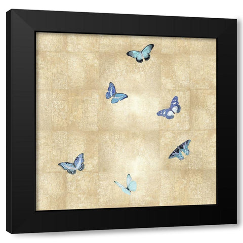 Butterflies Blue on Gold III Black Modern Wood Framed Art Print with Double Matting by Blake, Madeline