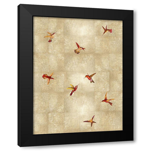 Hummingbirds Red on Gold II Black Modern Wood Framed Art Print with Double Matting by Blake, Madeline