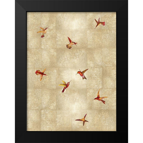 Hummingbirds Red on Gold II Black Modern Wood Framed Art Print by Blake, Madeline