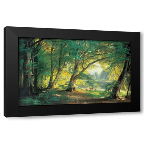 Deer in a Forest Black Modern Wood Framed Art Print with Double Matting by Aagaard, Carl Frederic