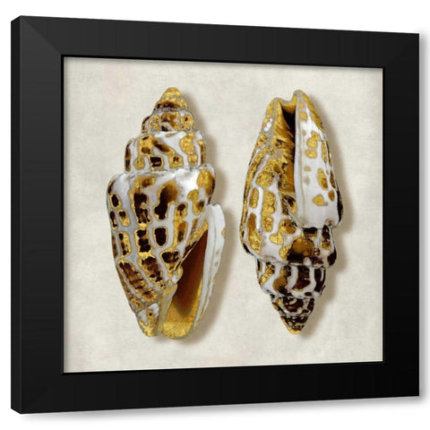 Golden Ocean Gems on Ivory I Black Modern Wood Framed Art Print with Double Matting by Kelly, Caroline