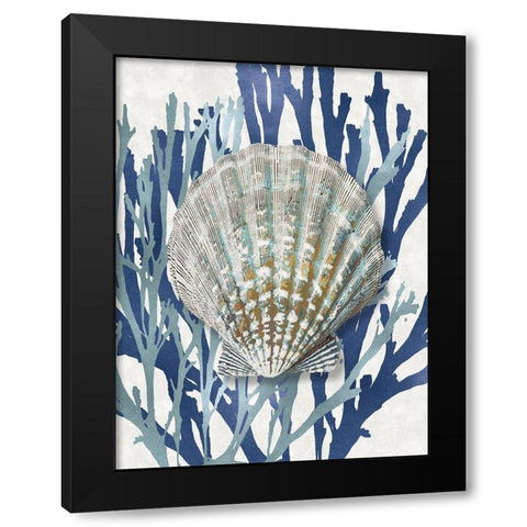 Shell Coral Aqua Blue IV Black Modern Wood Framed Art Print with Double Matting by Kelly, Caroline