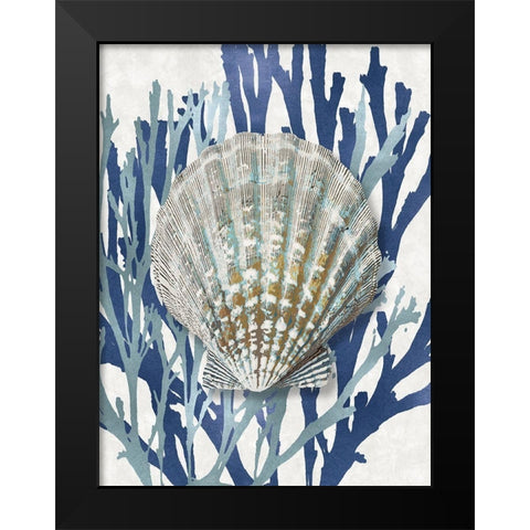 Shell Coral Aqua Blue IV Black Modern Wood Framed Art Print by Kelly, Caroline