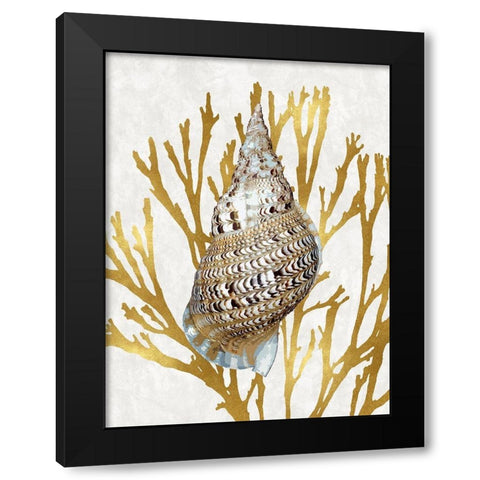 Shell Coral Gold I Black Modern Wood Framed Art Print with Double Matting by Kelly, Caroline
