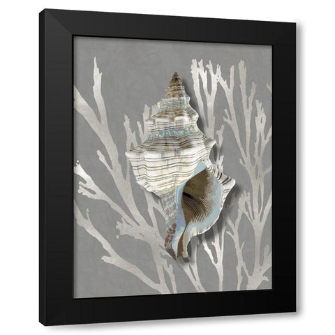 Shell Coral Silver on Gray III Black Modern Wood Framed Art Print with Double Matting by Kelly, Caroline