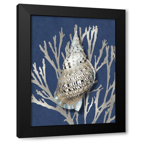 Shell Coral Silver on Blue I Black Modern Wood Framed Art Print with Double Matting by Kelly, Caroline