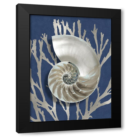 Shell Coral Silver on Blue II Black Modern Wood Framed Art Print with Double Matting by Kelly, Caroline