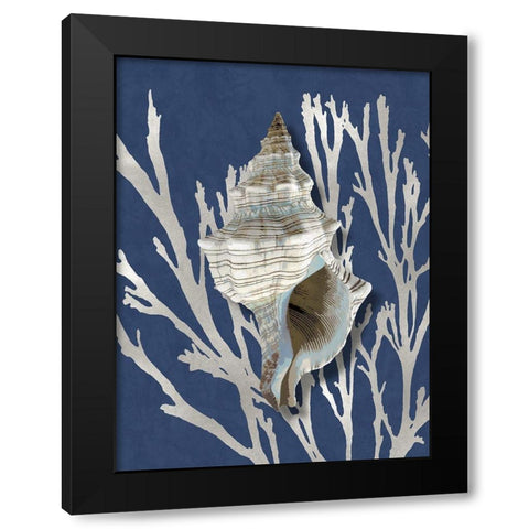 Shell Coral Silver on Blue III Black Modern Wood Framed Art Print with Double Matting by Kelly, Caroline