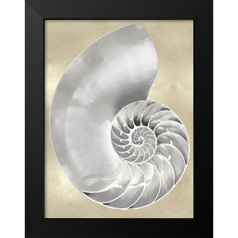 Silver Pearl Shell on Gold II Black Modern Wood Framed Art Print by Kelly, Caroline