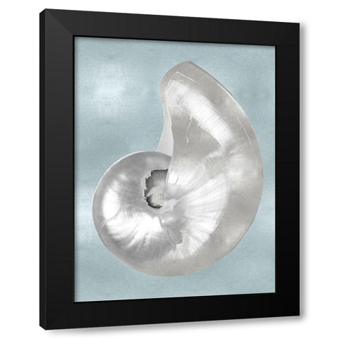 Silver Shell on Aqua Blue I Black Modern Wood Framed Art Print with Double Matting by Kelly, Caroline