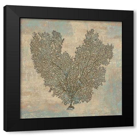 Aqua Fan Coral Black Modern Wood Framed Art Print by Kelly, Caroline