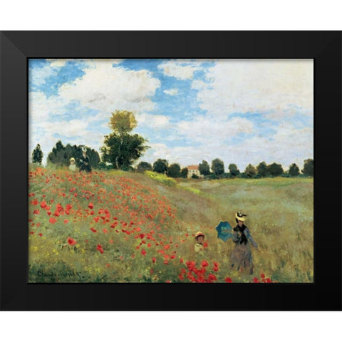 Coquelicots Black Modern Wood Framed Art Print by Monet, Claude