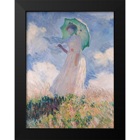 Woman with Parasol Black Modern Wood Framed Art Print by Monet, Claude