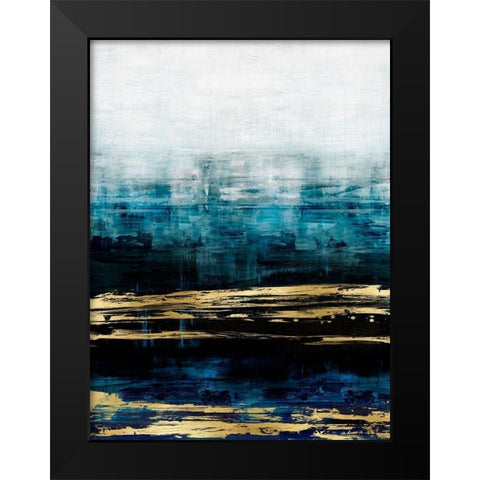 Aqua Reflections with Gold Black Modern Wood Framed Art Print by Corbin, Allie